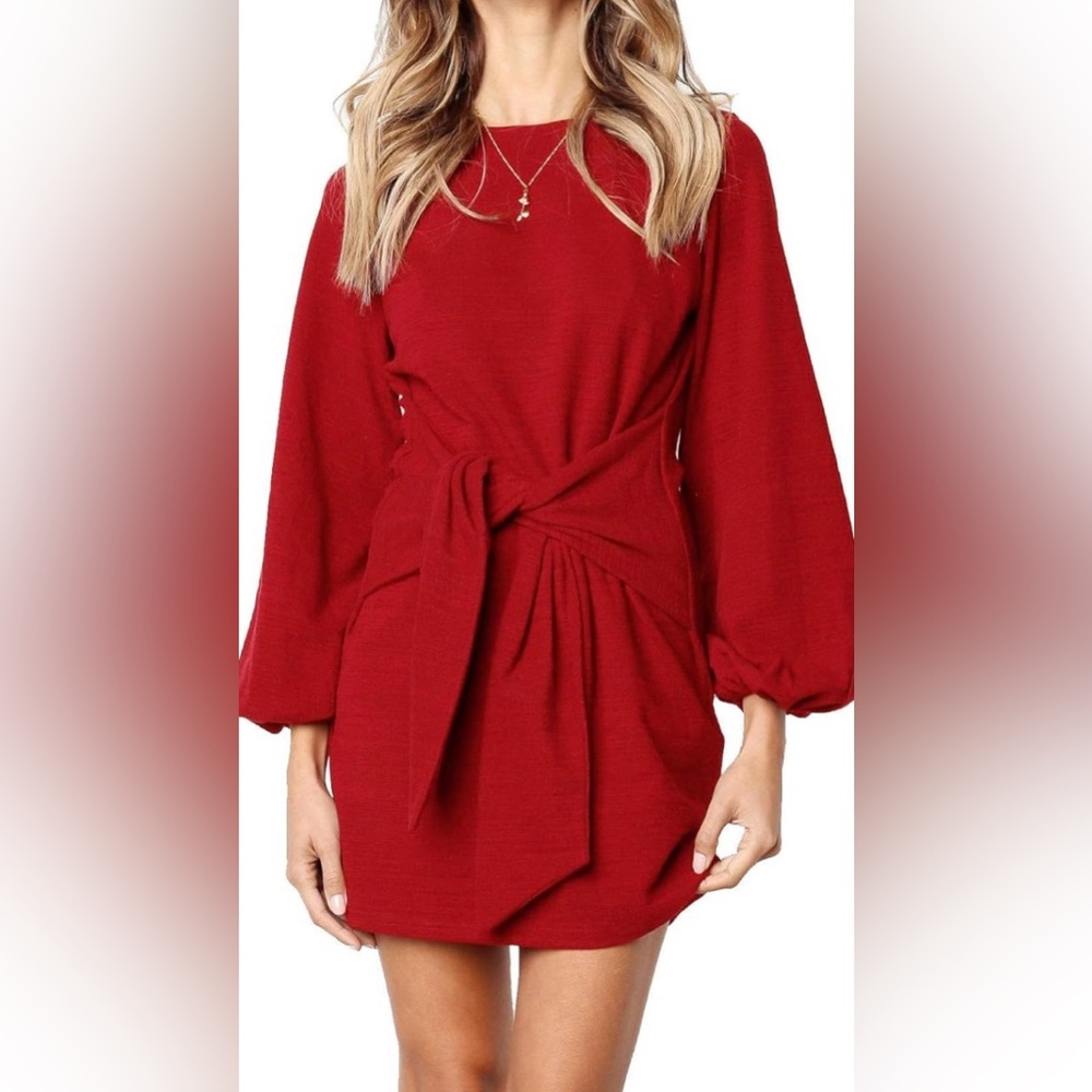 R.Vivimos Women’s Long Sleeve Knitted Bodycon Tie Waist Dress